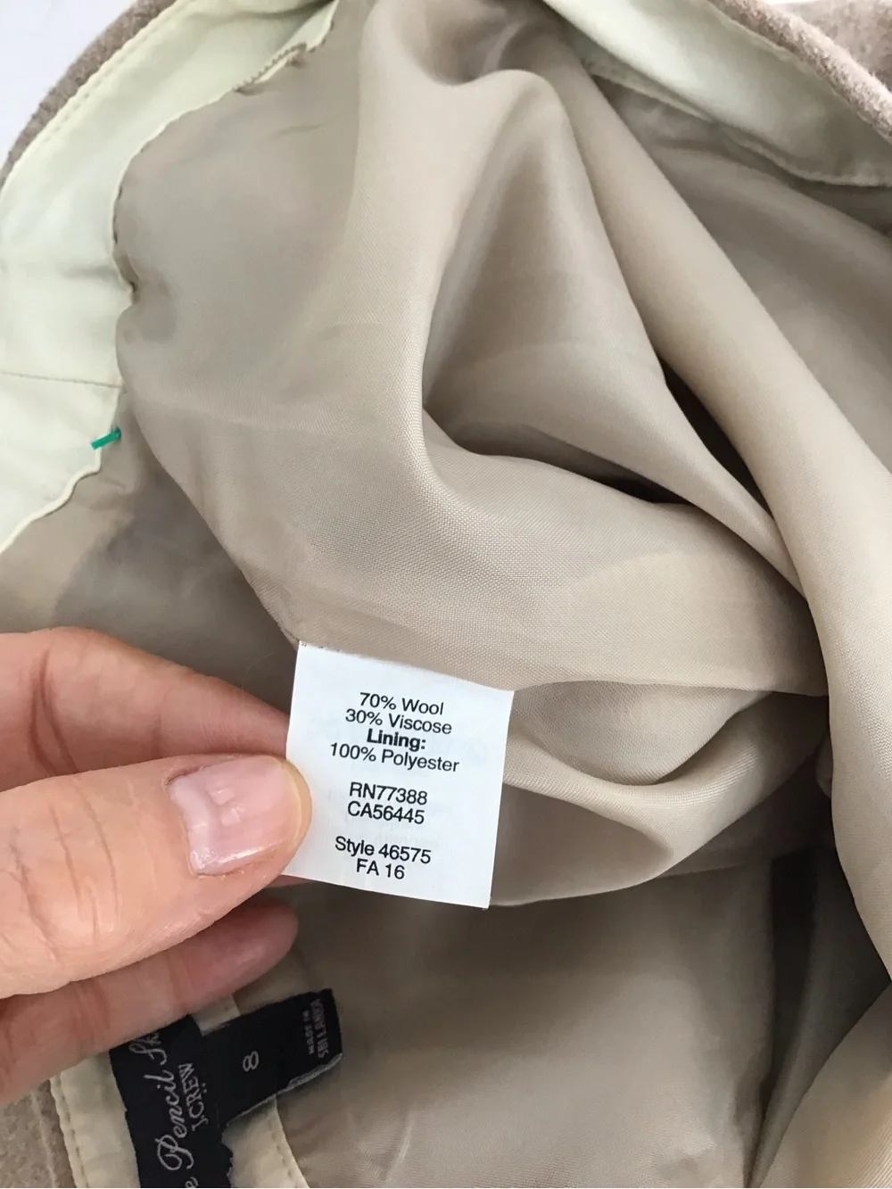 J Crew Merino Wool Blend Pencil Skirt Classic Minimalist Camel Career Size 8